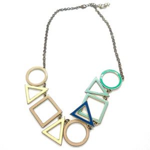 2-in-1! Reversible Enamel Retro Geometric Blue or White Necklace
